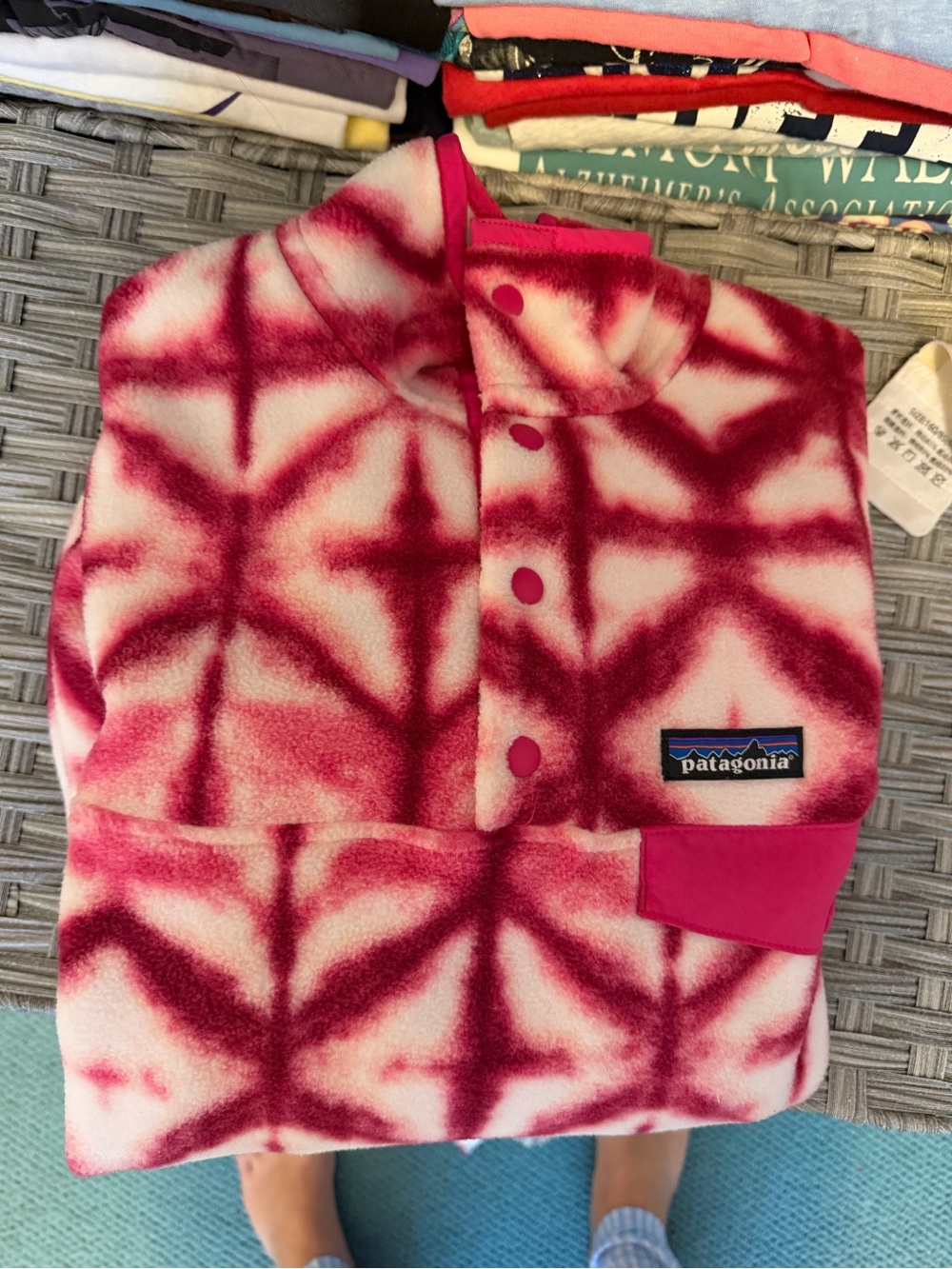 Patagonia Pink & White Tie-Dye Fleece Snap Pullover